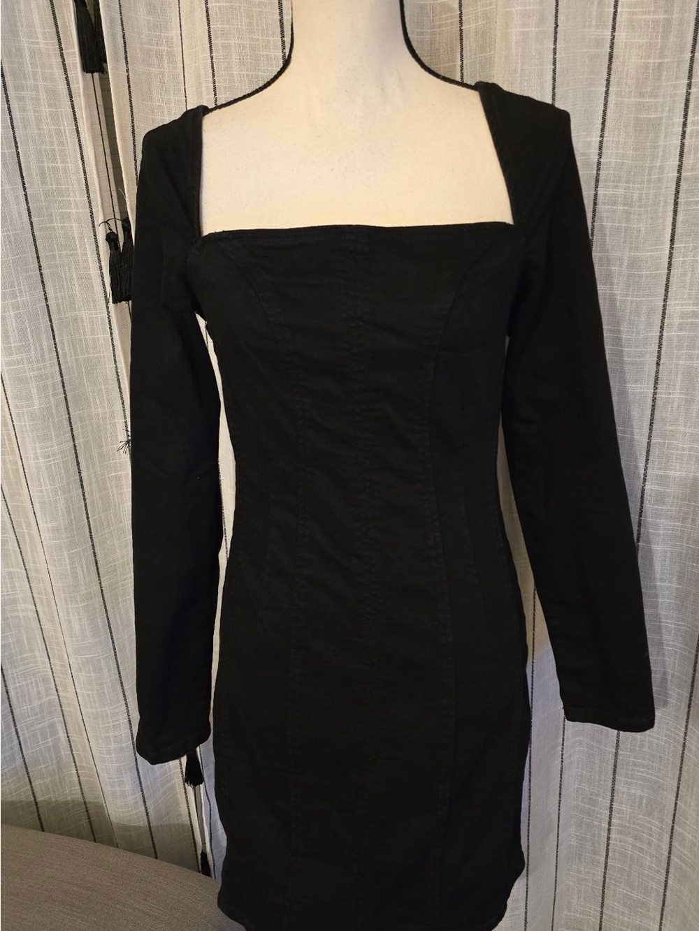 Guess Black Square Neck Long Sleeve Mini Dress